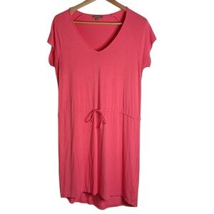 Lilla P Vibrant Coral Tie Waist Short Raglan Sleeve Mini Dress Stretch Jersey M